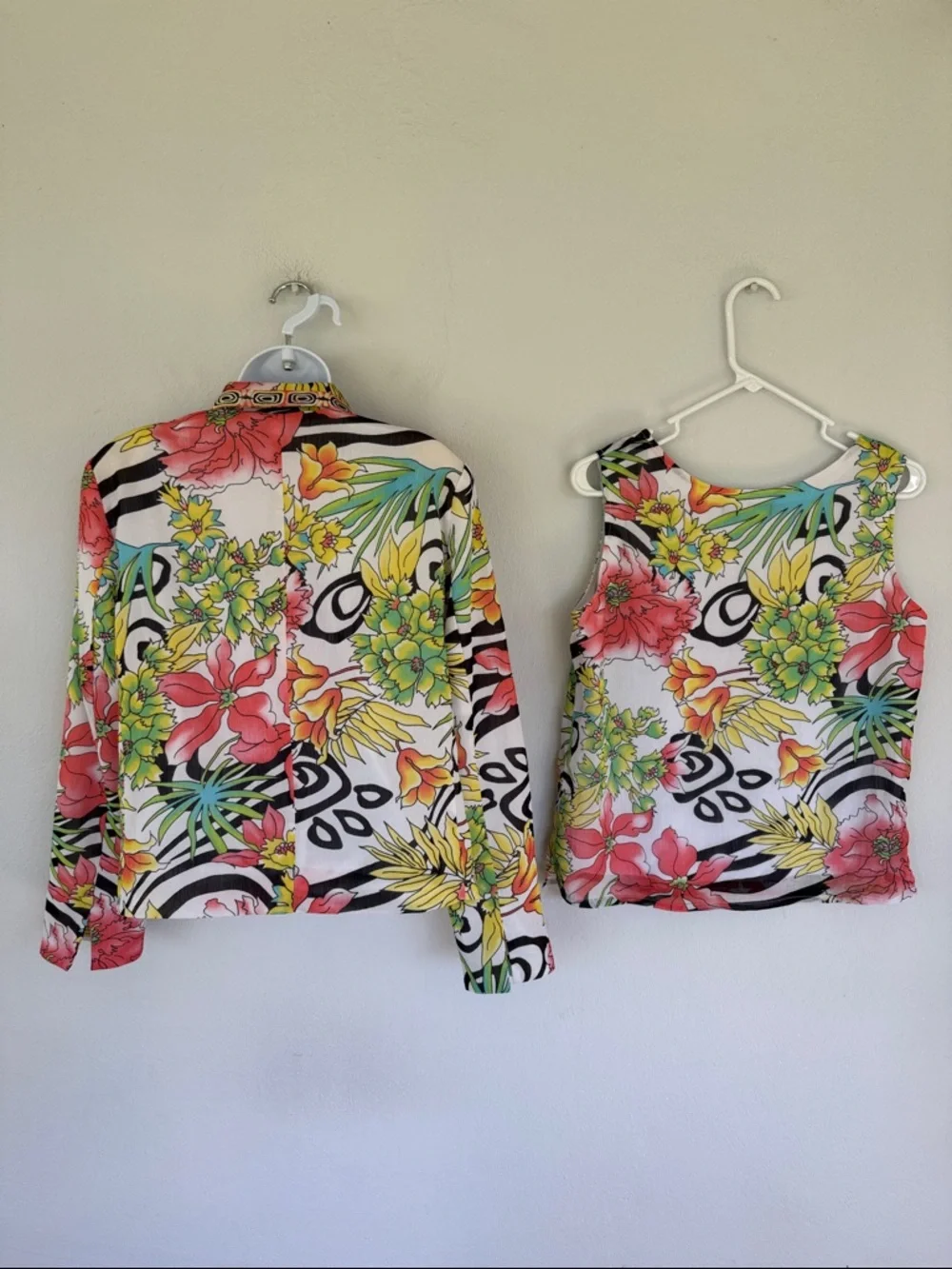 City Girl Nancy Bolen white pink tropical floral matching jacket tank set S/M